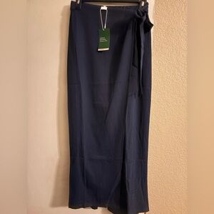 Elegant Navy Blue Women's slacks with layover that looks like a skirt